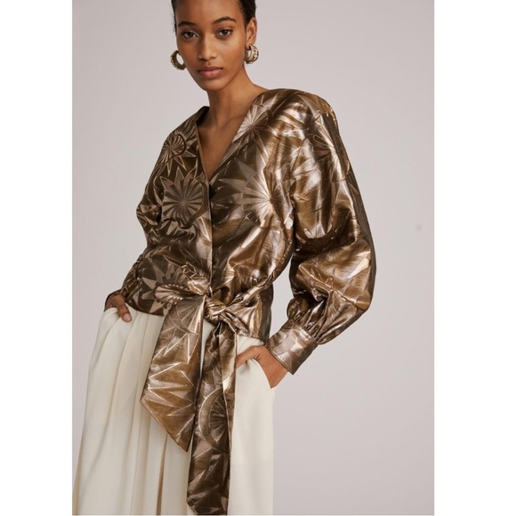 NWT Anthropologie Scotch & Soda Metallic Wrap Blouse Medium - Picture 1 of 12